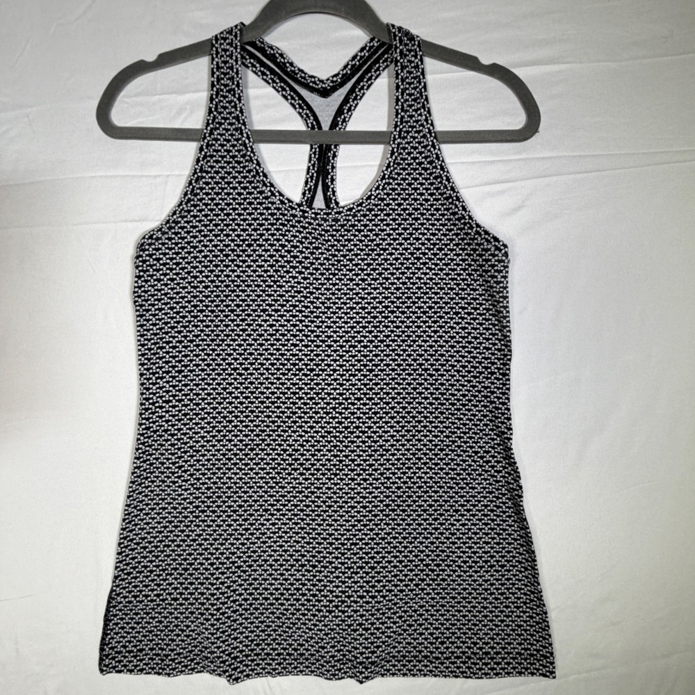 Lululemon Athletica Womens Power Y Tank  Black White Geo Print Athletic Size M